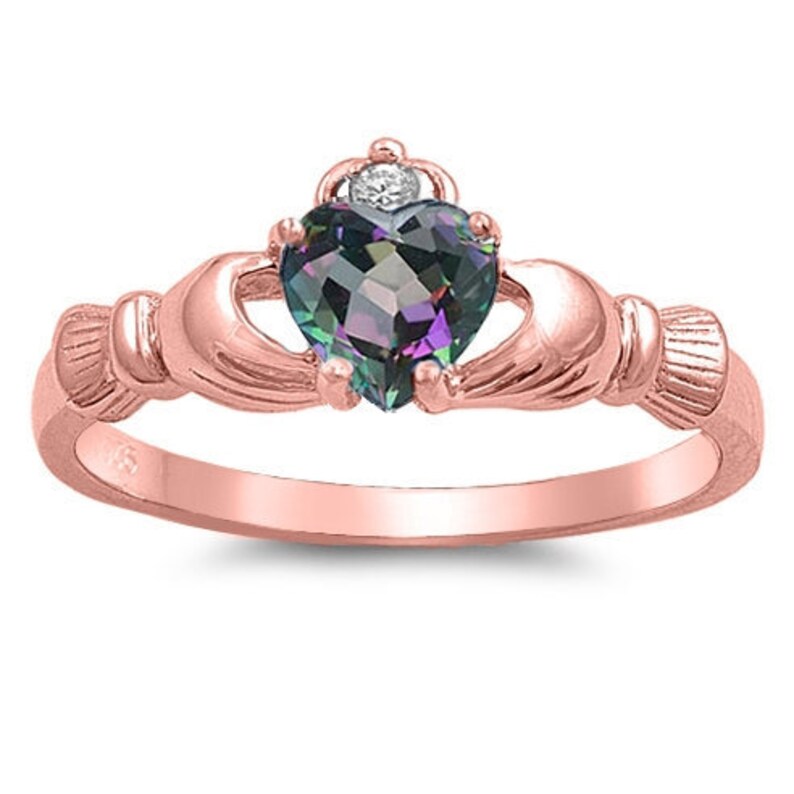 Rose Gold Claddagh Ring Irish Promise Ring Heart White Opal Etsy