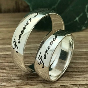 6mm Personalized Sterling Silver Wedding Band, His & Hers Custom Engrave Promise Ring, Wedding Ring, Couples Ring Sets