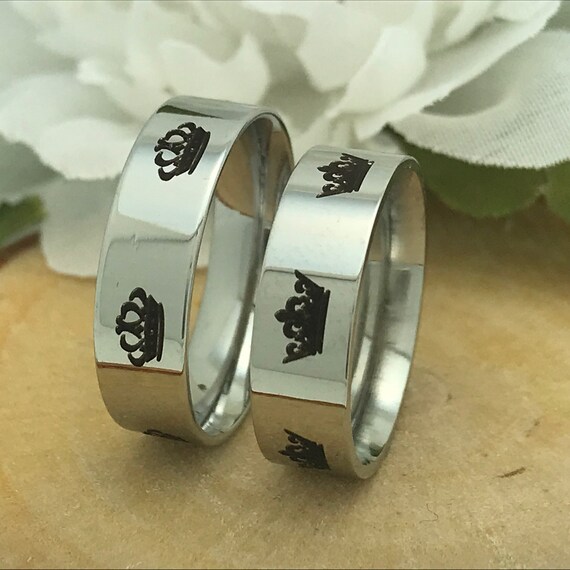 University Trendz Couple Rings His Queen Her King Ring Set Stainless Steel  Black Silver Plated Ring Set Price in India - Buy University Trendz Couple  Rings His Queen Her King Ring Set