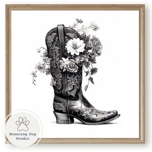 Vintage Cowgirl Boot with flowers digital wall art