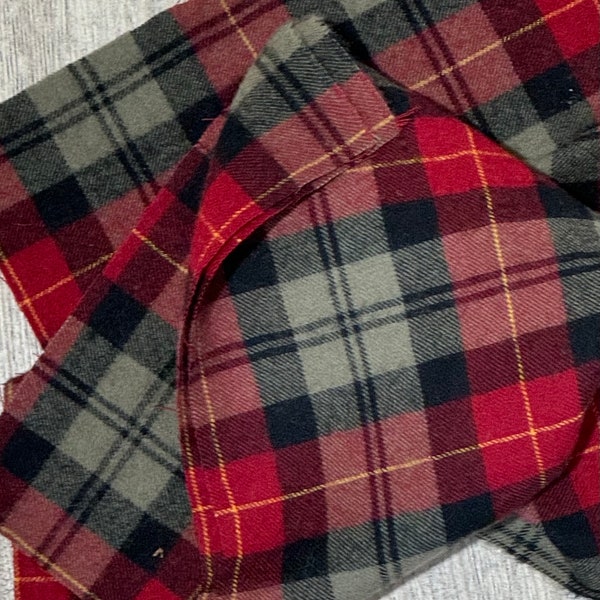 Red Plaid Wool Fabric, Red, Tan and Black Plaid Fabric, Plaid Felted Wool, Rug Hooking, Wool Appliqué, Upcycled Wool Fabric, Wool Scrap