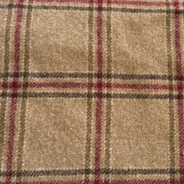 Gold Plaid Wool - Felted Wool Fabric - 18 in x 16 in - Rug Hooking - Wool Appliqué -Upcycled Wool - Windowpane Wool Fabric - Wool fringe