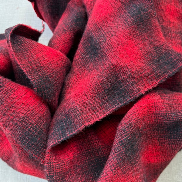 Red Plaid Wool Fabric, Red and Black Plaid Fabric, Plaid Felted Wool, Rug Hooking, Wool Appliqué, Upcycled Wool Fabric, Eco Friendly Fabric