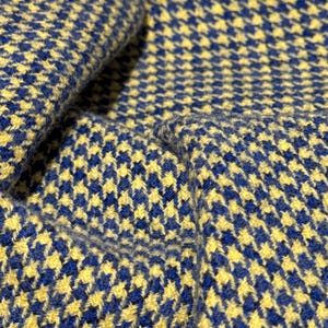 Blue Houndstooth Wool, Blue and Yellow Textured Wool Fabric, Wool Appliqué, Upcycled Wool Fabric, Wool Felt, Wool Applique, Penny Wool Felt