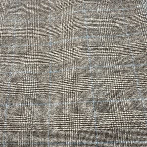 Beige Plaid Wool Fabric - Brown Felted Wool with Teal highlight Fabric - Rug Hooking - Wool Appliqué - Up-cycled Wool Fabric - 8 in x 24 in