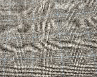 Beige Plaid Wool Fabric - Brown Felted Wool with Teal highlight Fabric - Rug Hooking - Wool Appliqué - Up-cycled Wool Fabric - 8 in x 24 in