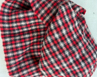 Tissu en laine écossais rouge, Tissu écossais rouge et blanc, Laine feutrée écossais, Appliqué en laine, Tissu en laine recyclé, Tissu en laine écologique