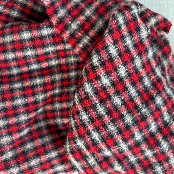 Red Plaid Wool Fabric, Red and White Plaid Fabric, Plaid Felted Wool, Wool Appliqué, Up-cycled Wool Fabric, Eco Friendly Wool Fabric