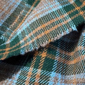 Green Plaid Wool - Felted Wool Fabric - Blue, Orange and Green Plaid Wool - Wool Appliqué - Up-cycled Wool Fabric - Eco-Friendly Wool Fabric