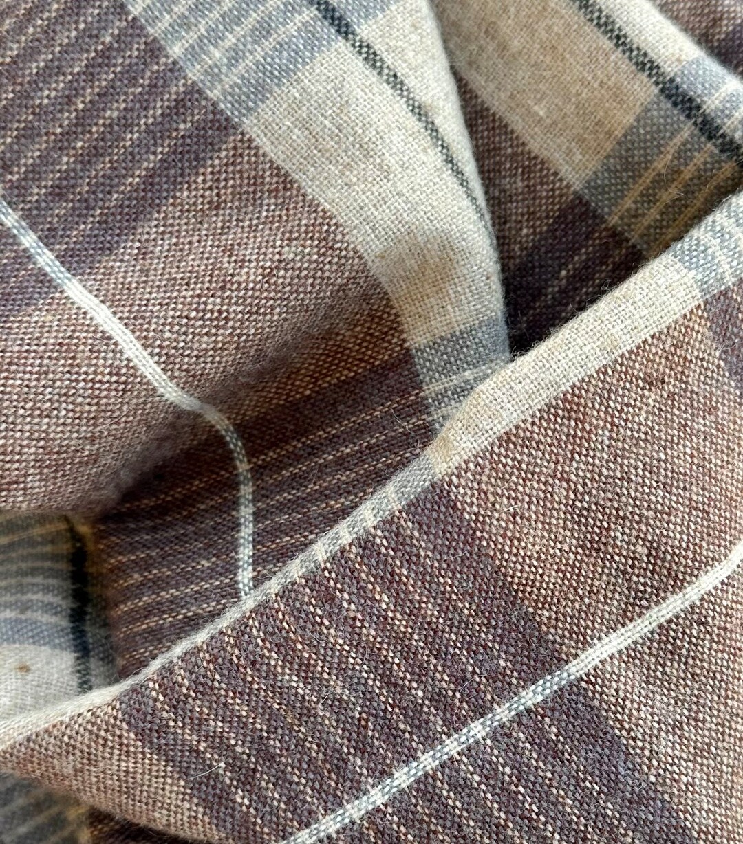 Brown Plaid Wool Lightweight Wool Fabric Wool Remnant Rug Hooking Wool