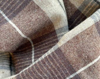 Brown Plaid Wool - Lightweight Wool Fabric - Wool Remnant - Rug Hooking - Wool Appliqué - Vintage Wool Fabric - Beige Wool Fabric