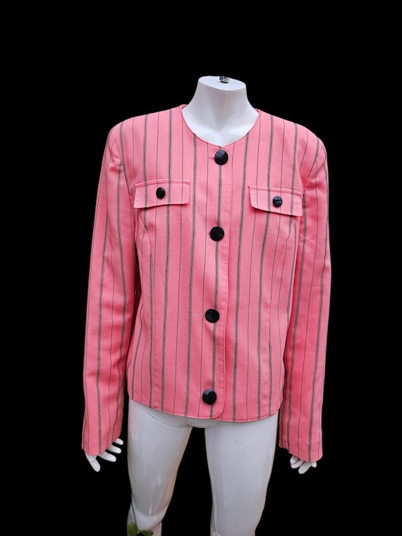 Vintage William Travilla Pink Black Stripe Blazer – Hollywood Glamour Statement Coat