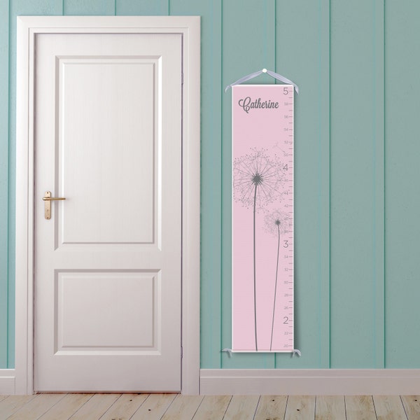Dandelion in Pink and Grey-Personalized Children's Growth Chart