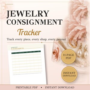 Tracker voor sieraden in consignatie | Printbare inventarisregistratie, verkooplogboek en uitbetalingstracker voor sieradenverkopers (PDF)