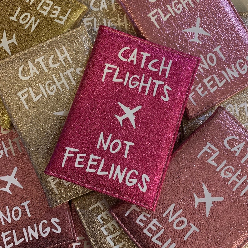 Metallic Faux Leather Passport Cover Catch Flights Not Feelings