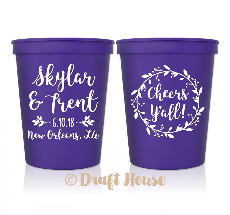 Farmhouse Wedding Cheers Y/'all Wreath Cheers Y/'all Wedding Cups Personalized Wedding Cups 16oz Plastic Cups Wedding Drinks