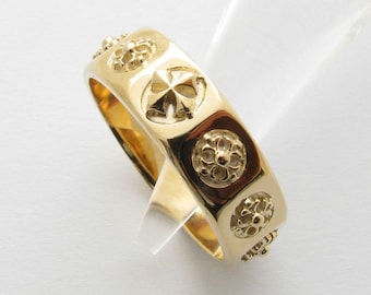 RR2033  Rosary Ring 14K 18K Solid Gold Cross