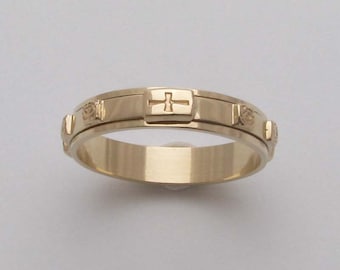 RG75  Rosary Ring  K14 K18 Solid Gold Rose Cross Spinning