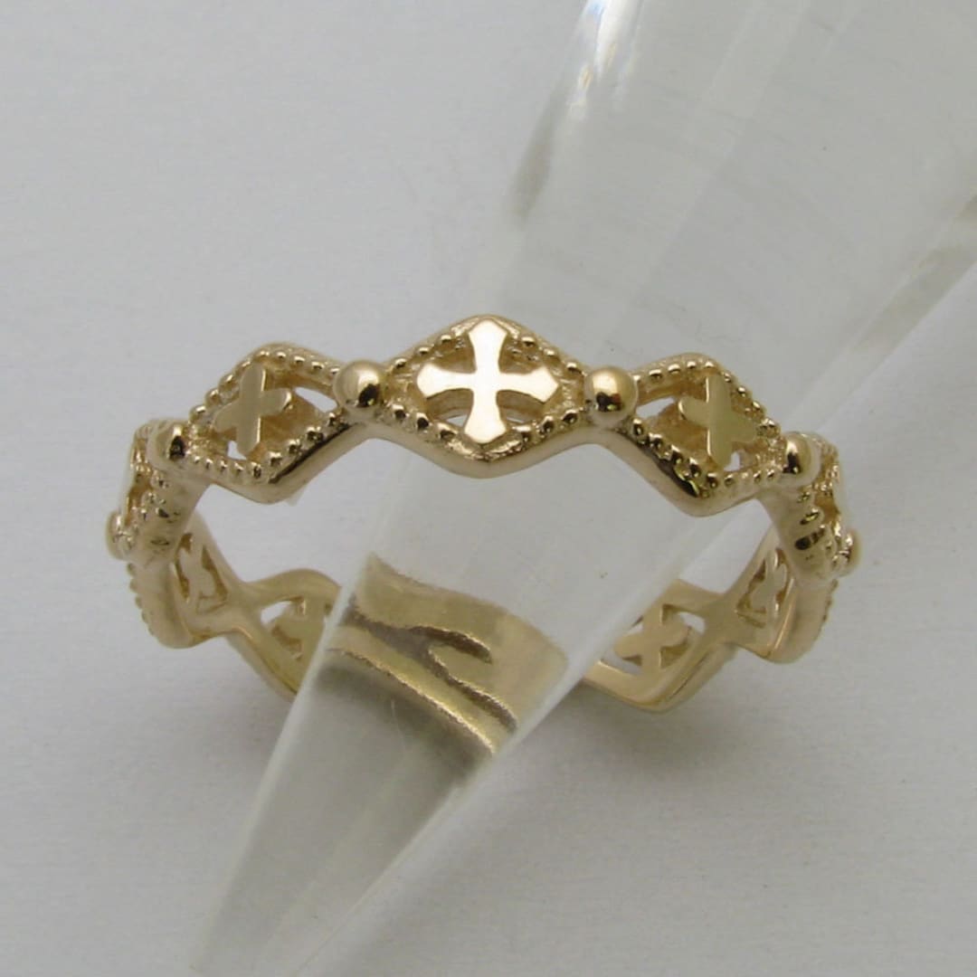 RR2056-S Sterling Silver 925 Solid Rosary Ring Cross - Etsy