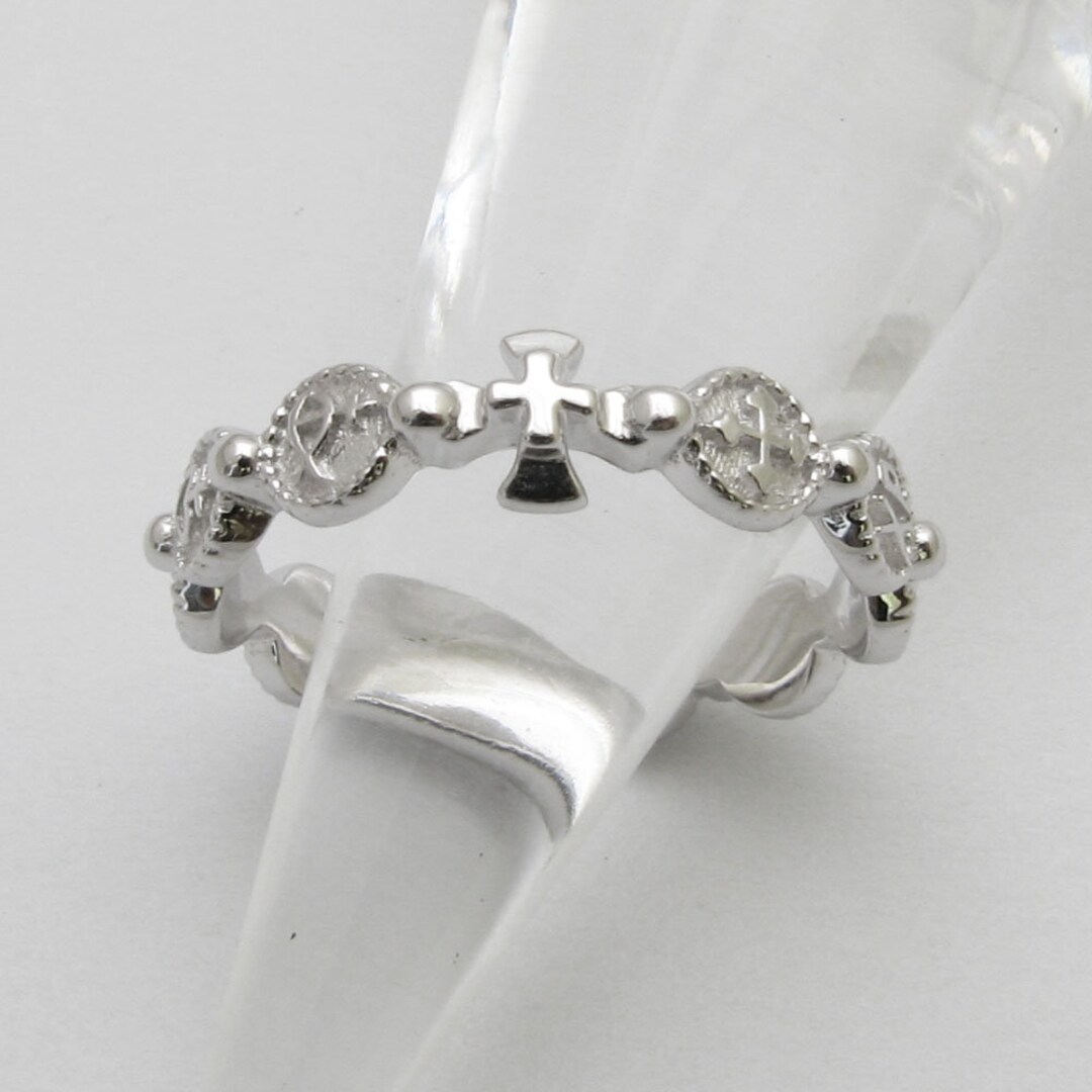RR2026-SS Sterling Silver 925 Solid Rosary Ring Cross - Etsy