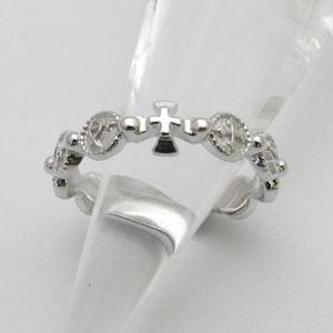 RR2026-SS Sterling Silver 925 Solid  Rosary Ring  Cross
