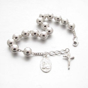 RB80  Crucifix Inri Cross Miraclous St.Mari Rosary Bracelet Sterling Silver 925 Ball 8mm
