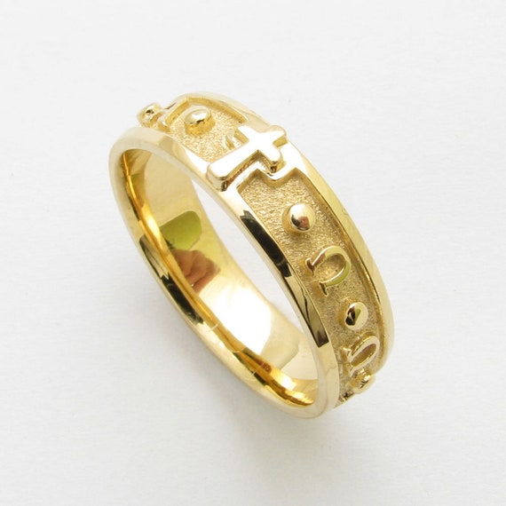 Antique yellow gold rosary ring with a cross and enamel | Galerie Pénélope