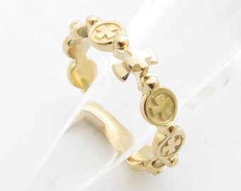 RR2034  Rosary Ring 14K 18K Solid Gold  Cross  ロサリオ　リング