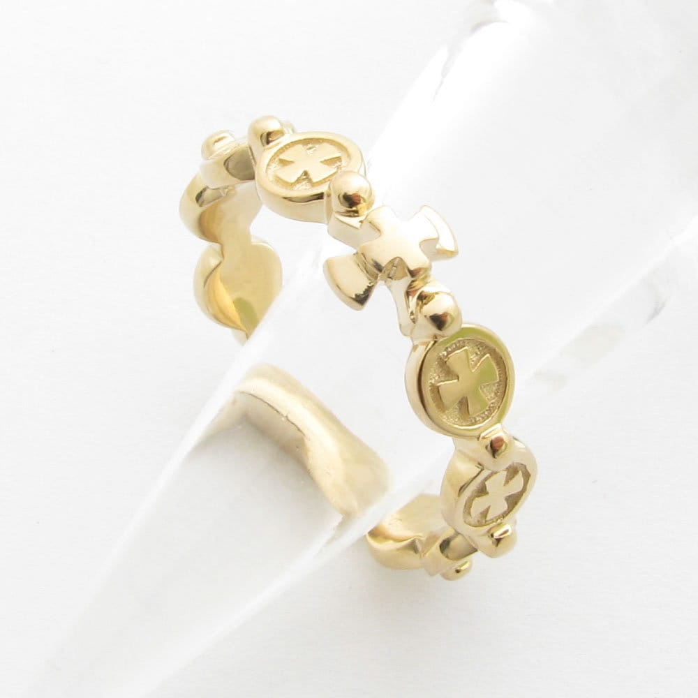 RR2034  Rosary Ring 14K 18K Solid Gold  Cross  ロサリオ　リング