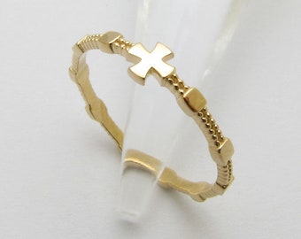 RR2071  Rose Rosary Ring 14K 18K Solid Gold  Cross