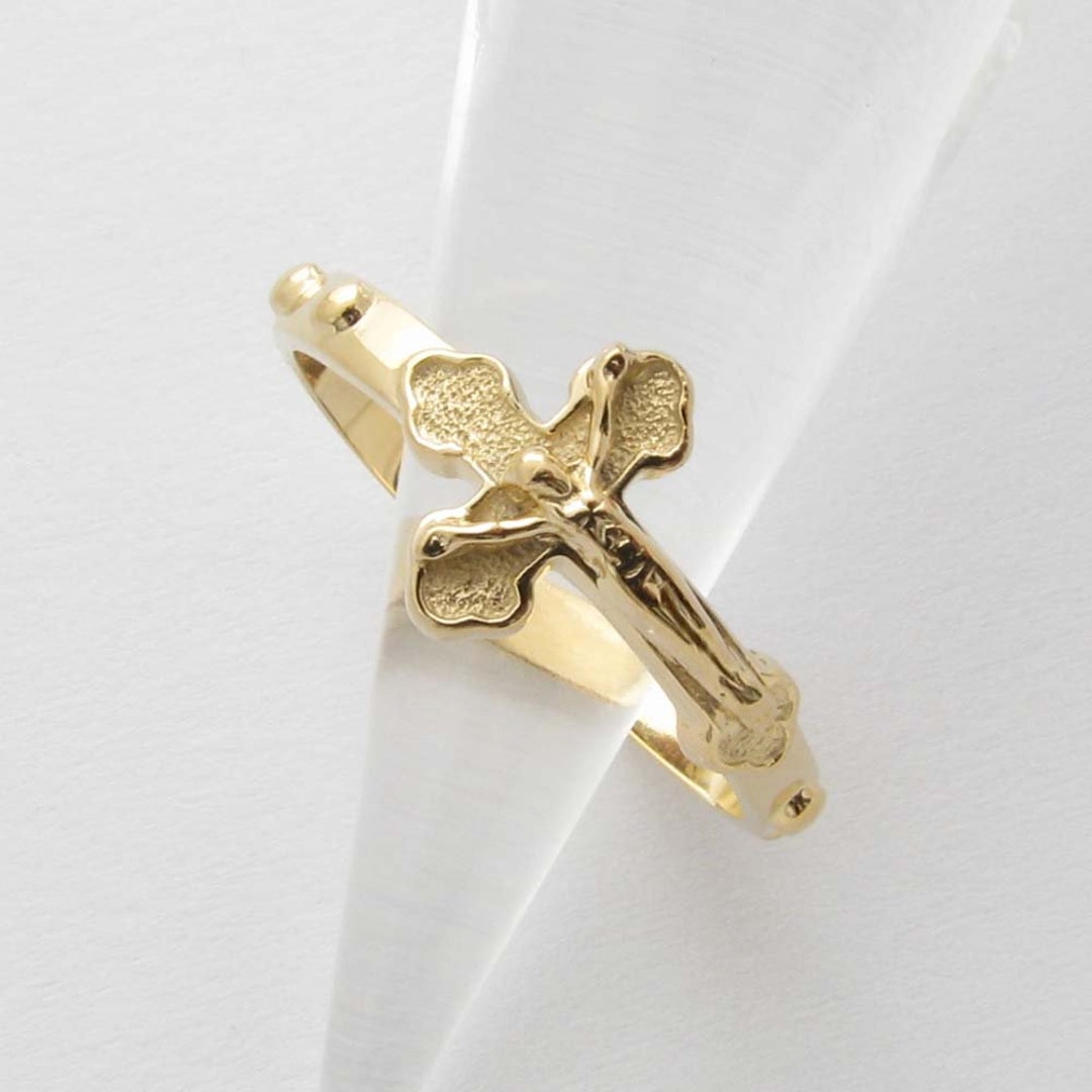 RR2016 Rosary Ring 14K 18K Solid Gold Cross - Etsy