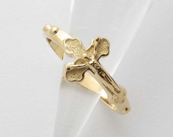 RR2016  Rosary Ring 14K 18K Solid Gold Cross Aniversary ring Birthday ring