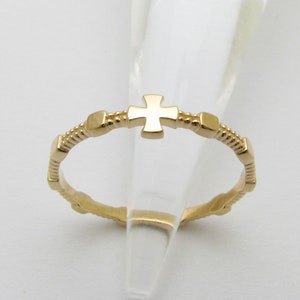 RR2071 Rose Rosary Ring 14K 18K Solid Gold Cross image 2