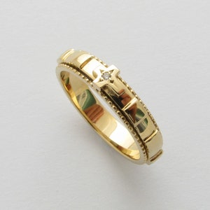 RR2024   14K 18K Solid Gold  Spinning Rosary Ring Cross Cubic ロサリオ　リング