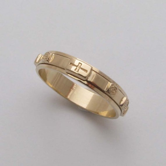 Anillo Rosario RG75 K14 Oro Amarillo Macizo Cruz Rosa Giratoria Etsy Espana