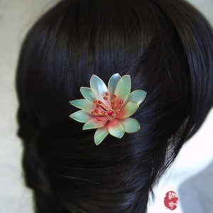 Blue water lily hair stick ，Lotus hair stick，Chinese Hanfu Hair Stick，Retro Hair Clips，Glazed Flower Hairpin，Hair Accessories, Gifts