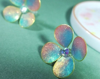 Pendientes de hortensias "Cielo Estrellado", pendientes de resina con forma de flor, plata 925