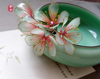 Horquilla con flores de durazno en primavera, horquilla elegante, pinzas para el cabello retro, horquilla con flor esmaltada, horquilla china, accesorios para el cabello Hanfu, regalos