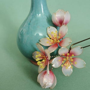 The cherry blossom hair stick, Hanfu Hair Pin，Retro Hair Clips，Glazed Flower Hairpin，sakura Hair Stick ，Hair Accessories,  Gift