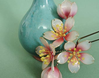 Horquilla de flor de cerezo, horquilla Hanfu, pinzas retro, horquilla de flor esmaltada, horquilla de sakura, accesorios para el cabello, regalo.