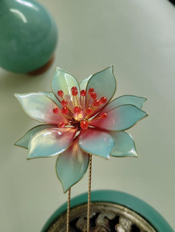 Blue Water Lily Hair Stick ，lotus Hair Stick，retro Hair  display picture 2
