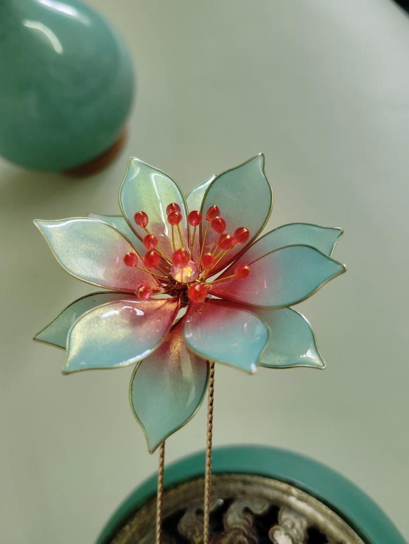 Blue Water Lily Hair Stick ，lotus Hair Stick，retro Hair  display picture 1