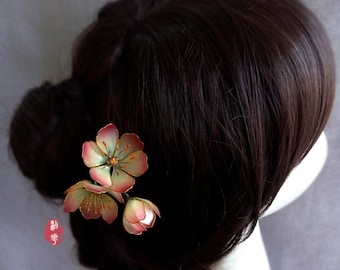 Horquilla para el cabello de begonia otoñal hecha a mano, horquilla retro con flor esmaltada, accesorio Hanfu