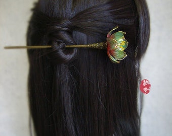 Blue water lily hair stick， lotus Hairpin，Hanfu Hair Pin，Retro Hair Clips，Glazed Flower Hairpin，Chinese Hair Stick ，Hair Accessories,  Gifts
