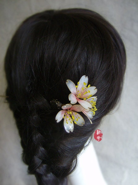The cherry blossom hair stick, Hanfu Hair Pin，Retro Hair Clips，Glazed Flower Hairpin，sakura Hair Stick ，Hair Accessories,   Gift of spring