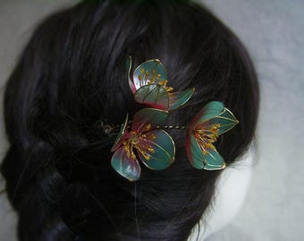 Horquilla de estilo vintage oriental con diseño de flor de ciruelo, horquilla Hanfu, pinzas para el pelo retro, horquilla con flores esmaltadas, accesorios para cheongsam, regalos.