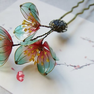 Oriental Vintage style Plum blossom hair stick Hanfu Hair Stick，Retro Hair Clips，Glazed Flower Hairpin，Cheongsam accessories,   Gifts