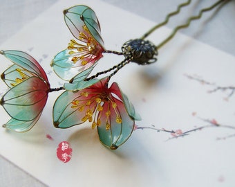 Oriental Vintage style Plum blossom hair stick Hanfu Hair Stick，Retro Hair Clips，Glazed Flower Hairpin，Cheongsam accessories,   Gifts