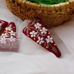 Hand embroidered hair clips