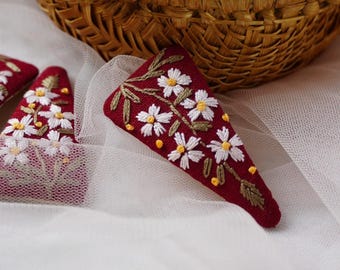 Hand embroidered hair clips